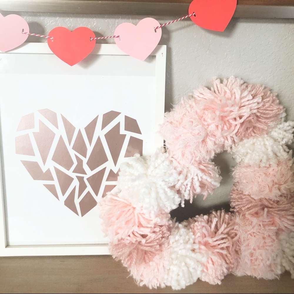 Yarn Pom Pom Heart wreath